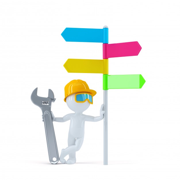 construction worker with colorful signpost