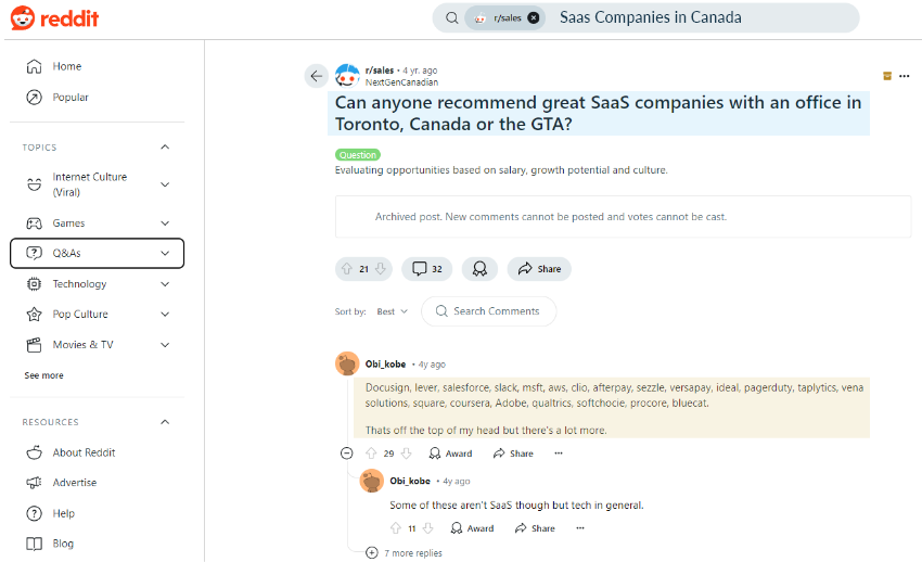 Find SaaS companies list in Online forums and communities