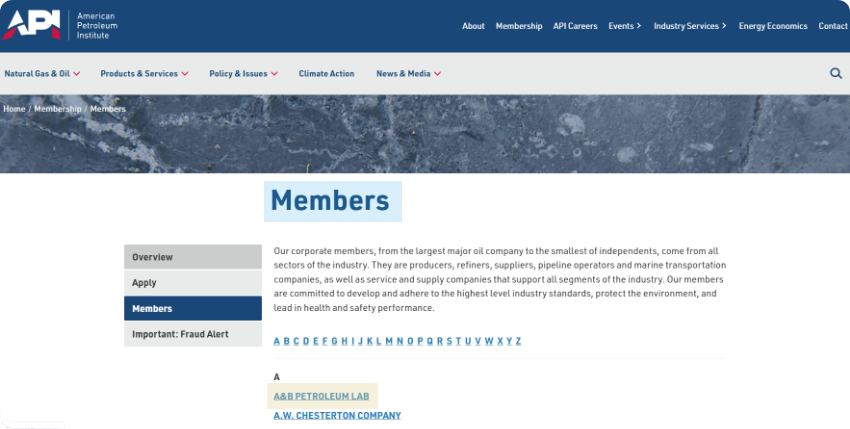 Search for Oil and Gas industry Contact Details from Industry Associations