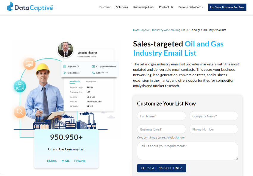 Visit DataCaptive website to get List of Oil and Gas companies Email Addresses