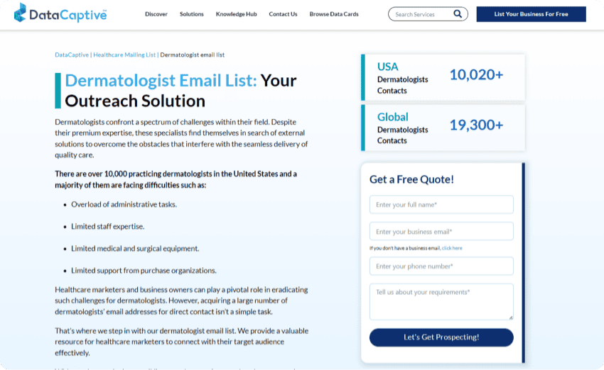 DataCaptives Dermatologist Email List