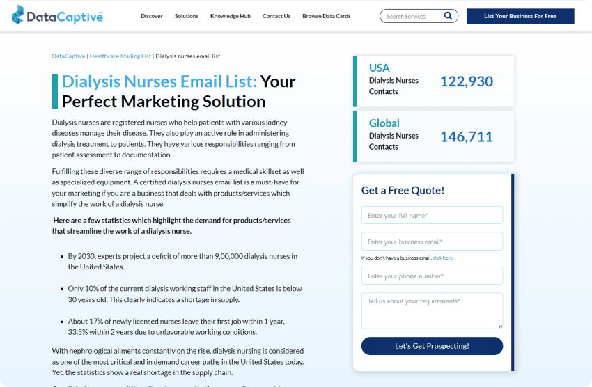 Find Dialysis Nurses Email data from Healthcare B2B Database Providers