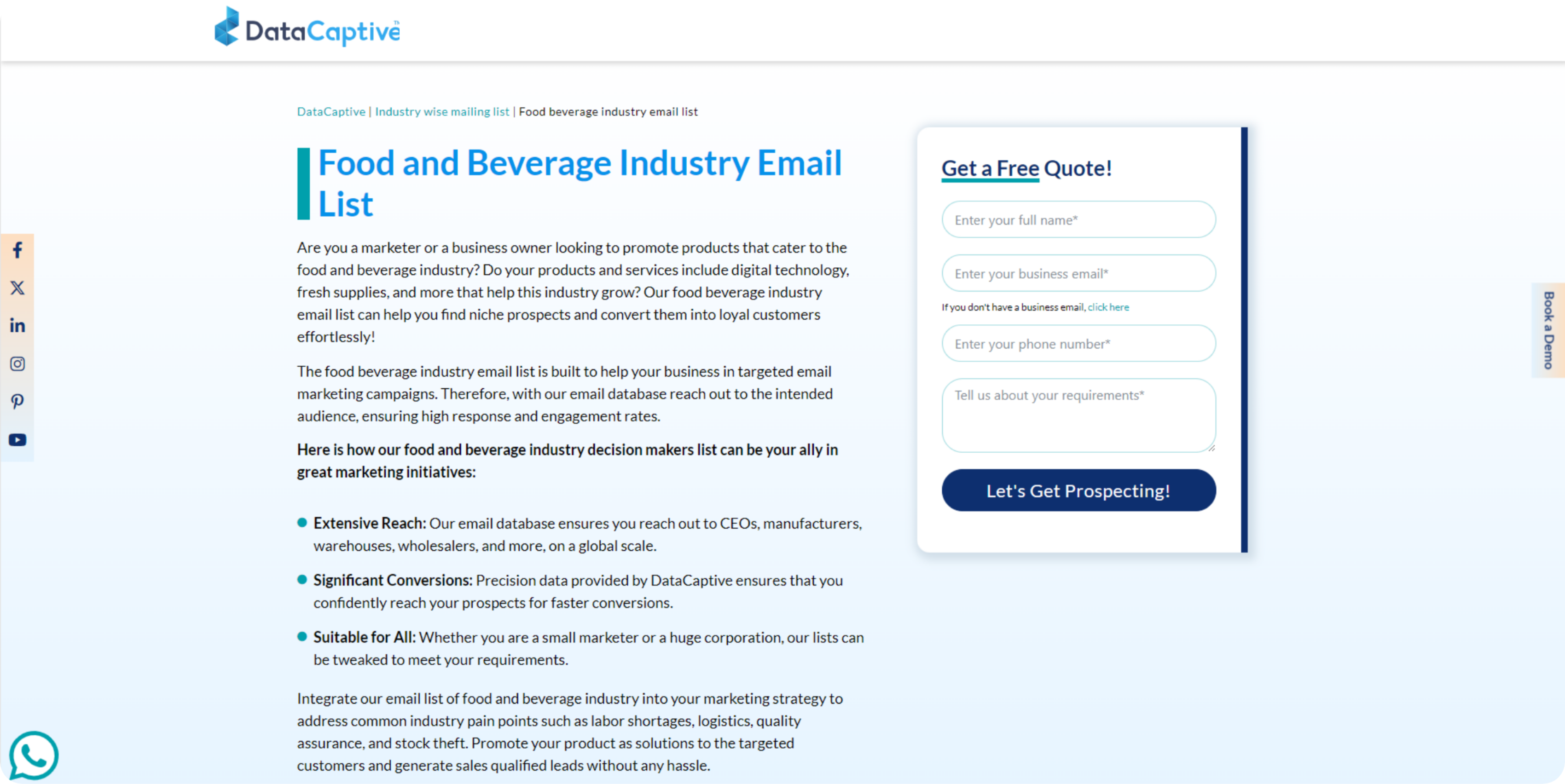 Find Food Industry Email List Using DataCaptive