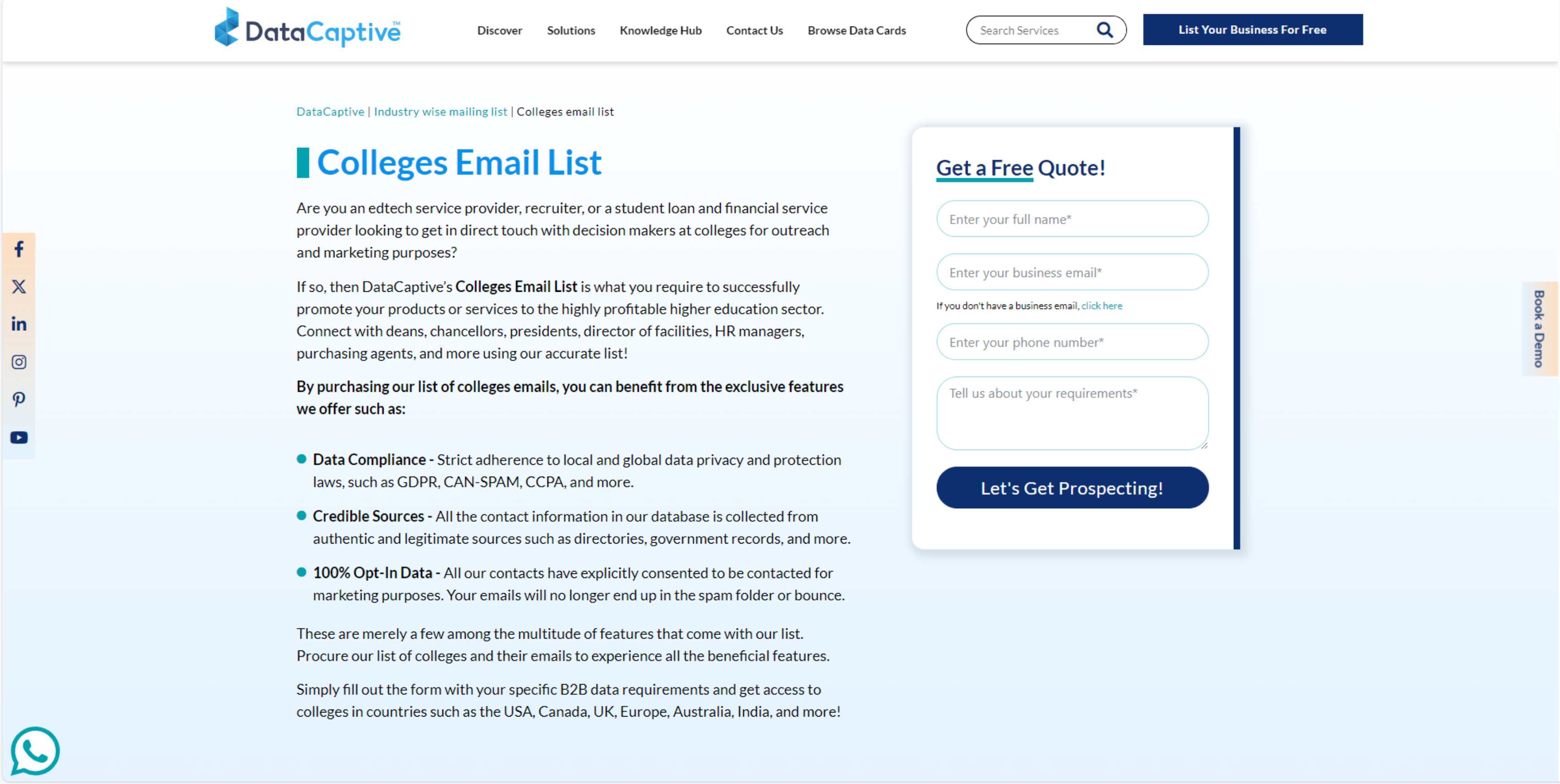 Get verified College Email List From DataCaptive