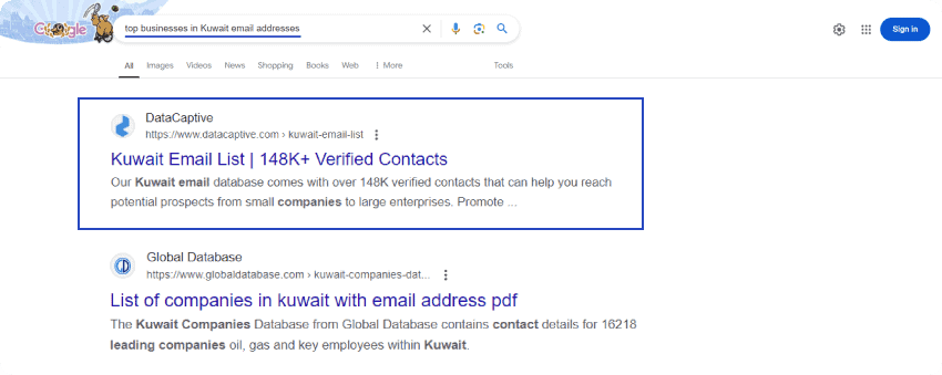 Search Kuwait Business Emails and Phone Numbers in Google