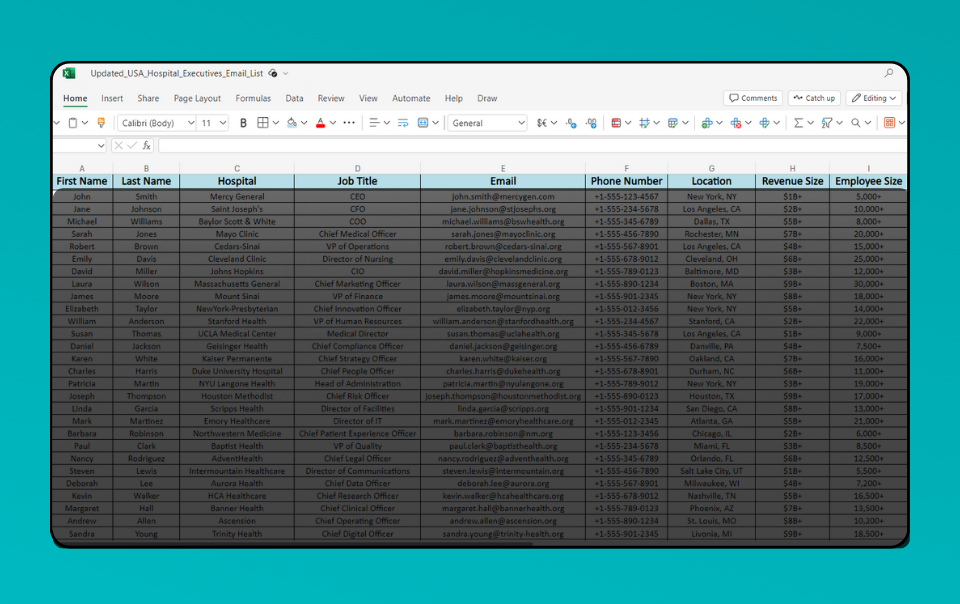 Find Hospital Executives Email List