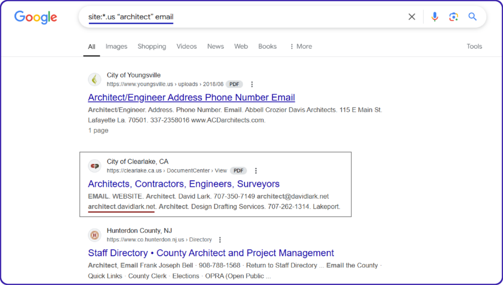 Utilize Google Search Operators to Get Emails of Architects