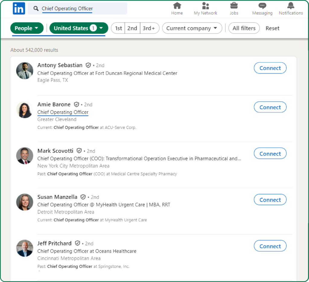 Utilize LinkedIn for Direct COO Contacts Sourcing