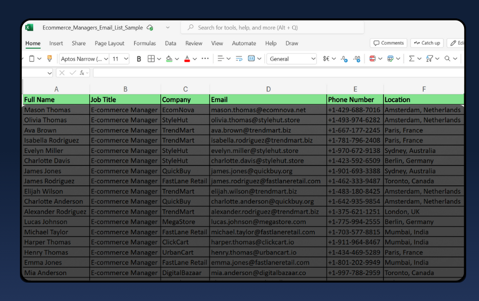 Find E-commerce Managers Contact List